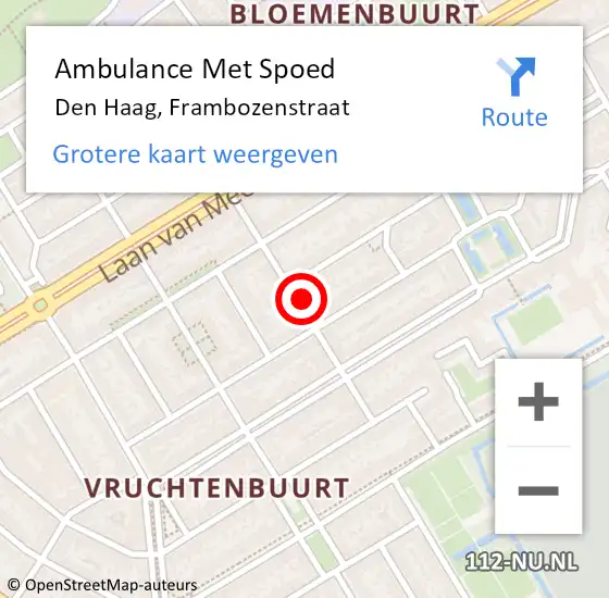 Locatie op kaart van de 112 melding: Ambulance Met Spoed Naar Den Haag, Frambozenstraat op 21 maart 2023 21:19