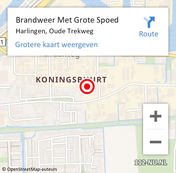 Locatie op kaart van de 112 melding: Brandweer Met Grote Spoed Naar Harlingen, Oude Trekweg op 21 maart 2023 21:42