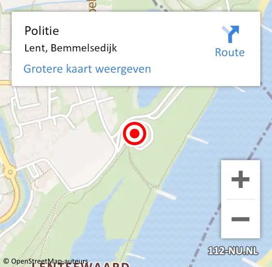 Locatie op kaart van de 112 melding: Politie Lent, Bemmelsedijk op 21 maart 2023 22:31