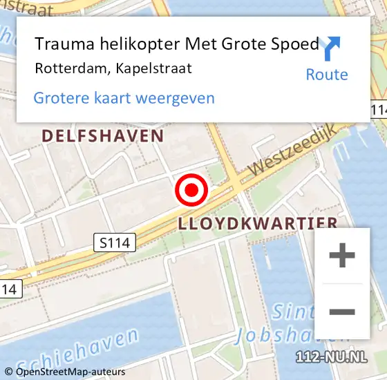 Locatie op kaart van de 112 melding: Trauma helikopter Met Grote Spoed Naar Rotterdam, Kapelstraat op 21 maart 2023 23:12