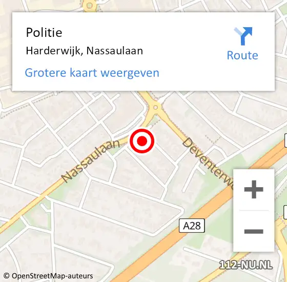 Locatie op kaart van de 112 melding: Politie Harderwijk, Nassaulaan op 21 maart 2023 23:22