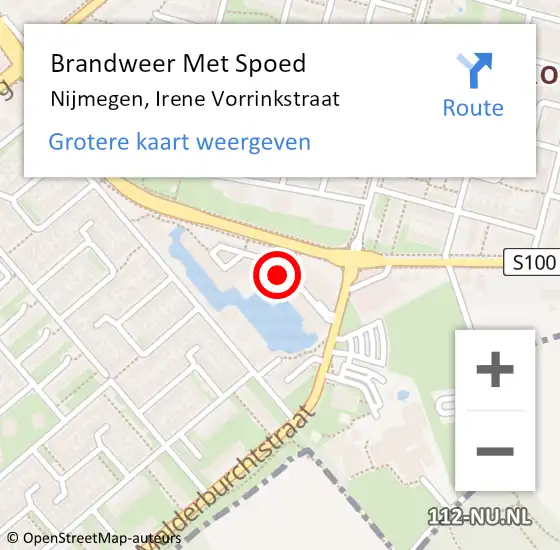 Locatie op kaart van de 112 melding: Brandweer Met Spoed Naar Nijmegen, Irene Vorrinkstraat op 22 maart 2023 00:10