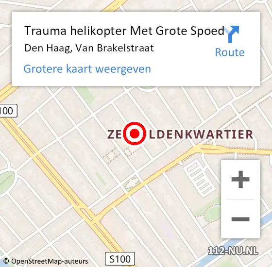 Locatie op kaart van de 112 melding: Trauma helikopter Met Grote Spoed Naar Den Haag, Van Brakelstraat op 22 maart 2023 00:16