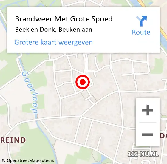 Locatie op kaart van de 112 melding: Brandweer Met Grote Spoed Naar Beek en Donk, Beukenlaan op 22 maart 2023 01:19