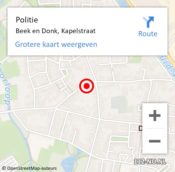 Locatie op kaart van de 112 melding: Politie Beek en Donk, Kapelstraat op 22 maart 2023 01:24