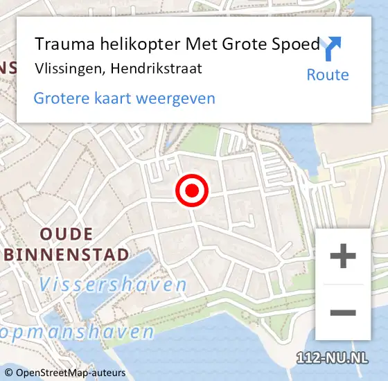 Locatie op kaart van de 112 melding: Trauma helikopter Met Grote Spoed Naar Vlissingen, Hendrikstraat op 22 maart 2023 02:19