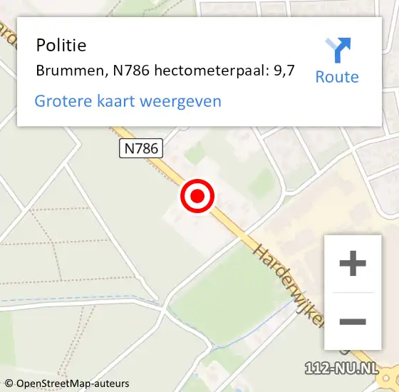 Locatie op kaart van de 112 melding: Politie Brummen, N786 hectometerpaal: 9,7 op 22 maart 2023 07:14