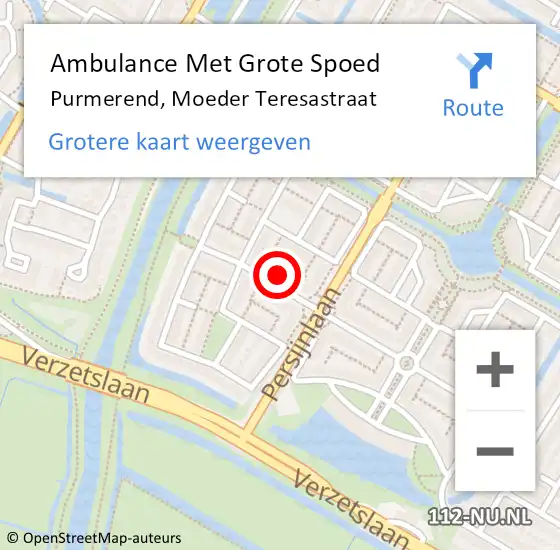 Locatie op kaart van de 112 melding: Ambulance Met Grote Spoed Naar Purmerend, Moeder Teresastraat op 22 maart 2023 07:16