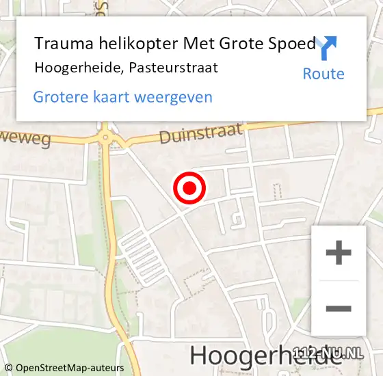 Locatie op kaart van de 112 melding: Trauma helikopter Met Grote Spoed Naar Hoogerheide, Pasteurstraat op 22 maart 2023 07:51