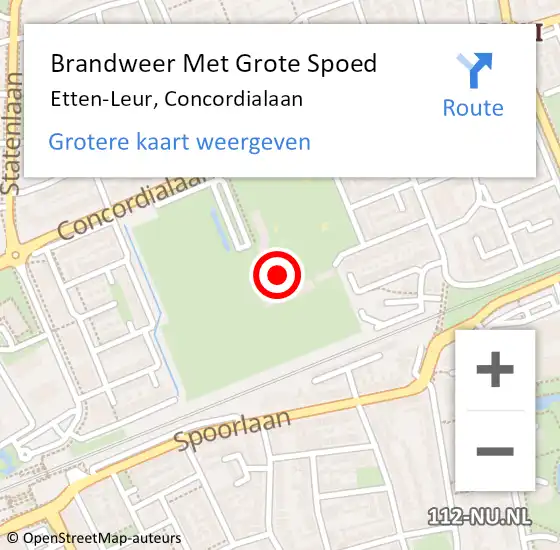 Locatie op kaart van de 112 melding: Brandweer Met Grote Spoed Naar Etten-Leur, Concordialaan op 22 maart 2023 08:30