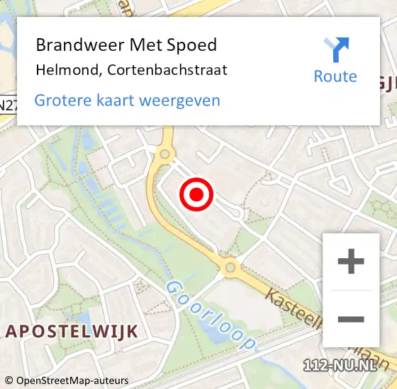 Locatie op kaart van de 112 melding: Brandweer Met Spoed Naar Helmond, Cortenbachstraat op 22 maart 2023 08:37