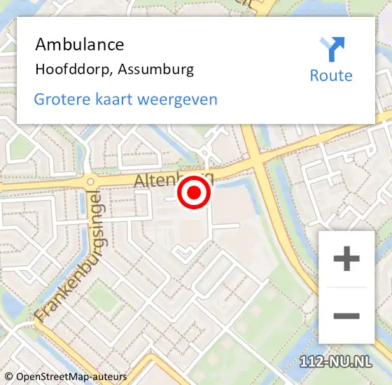 Locatie op kaart van de 112 melding: Ambulance Hoofddorp, Assumburg op 22 maart 2023 08:38