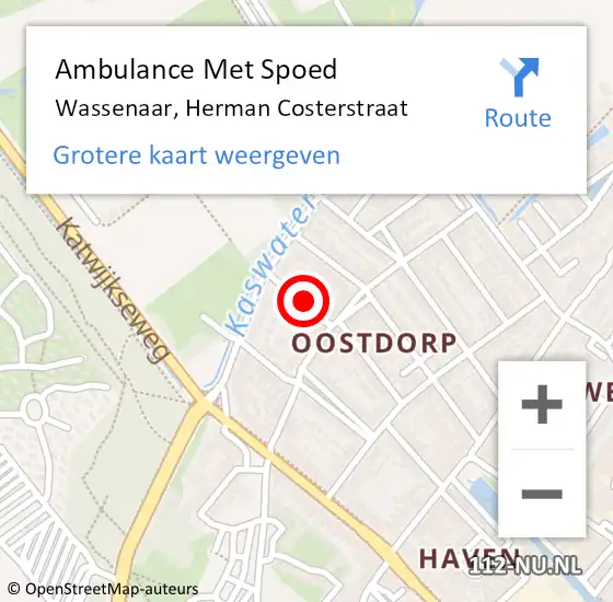 Locatie op kaart van de 112 melding: Ambulance Met Spoed Naar Wassenaar, Herman Costerstraat op 22 maart 2023 09:19