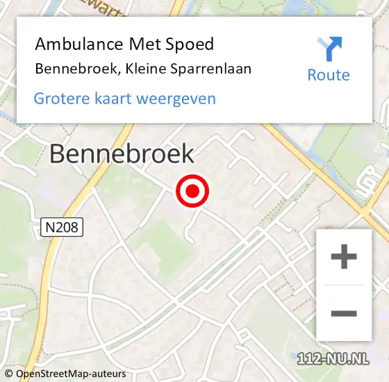 Locatie op kaart van de 112 melding: Ambulance Met Spoed Naar Bennebroek, Kleine Sparrenlaan op 22 maart 2023 10:07