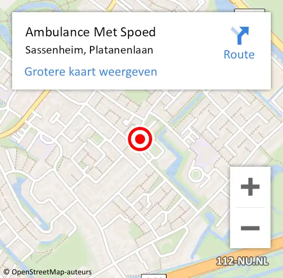 Locatie op kaart van de 112 melding: Ambulance Met Spoed Naar Sassenheim, Platanenlaan op 22 maart 2023 10:26