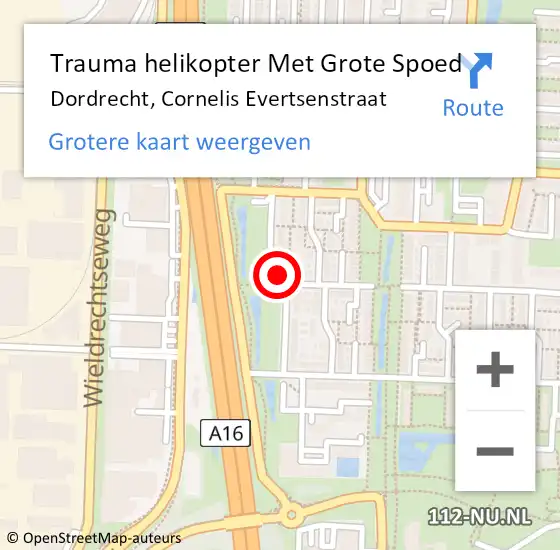 Locatie op kaart van de 112 melding: Trauma helikopter Met Grote Spoed Naar Dordrecht, Cornelis Evertsenstraat op 22 maart 2023 10:32