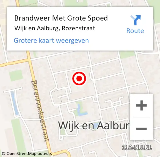 Locatie op kaart van de 112 melding: Brandweer Met Grote Spoed Naar Wijk en Aalburg, Rozenstraat op 22 maart 2023 11:07