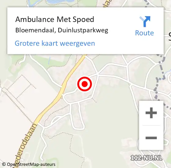 Locatie op kaart van de 112 melding: Ambulance Met Spoed Naar Bloemendaal, Duinlustparkweg op 22 maart 2023 11:28