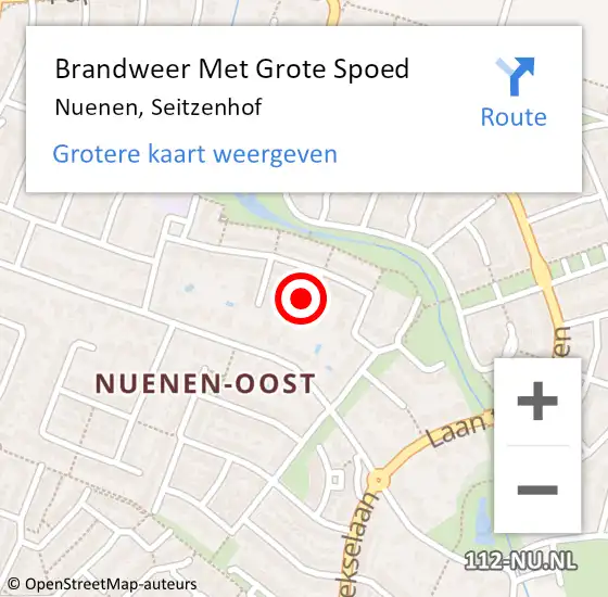 Locatie op kaart van de 112 melding: Brandweer Met Grote Spoed Naar Nuenen, Seitzenhof op 22 maart 2023 11:57