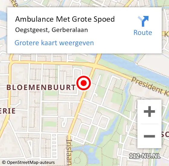 Locatie op kaart van de 112 melding: Ambulance Met Grote Spoed Naar Oegstgeest, Gerberalaan op 22 maart 2023 12:09