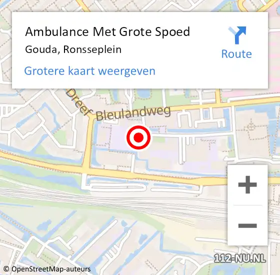 Locatie op kaart van de 112 melding: Ambulance Met Grote Spoed Naar Gouda, Ronsseplein op 22 maart 2023 12:21