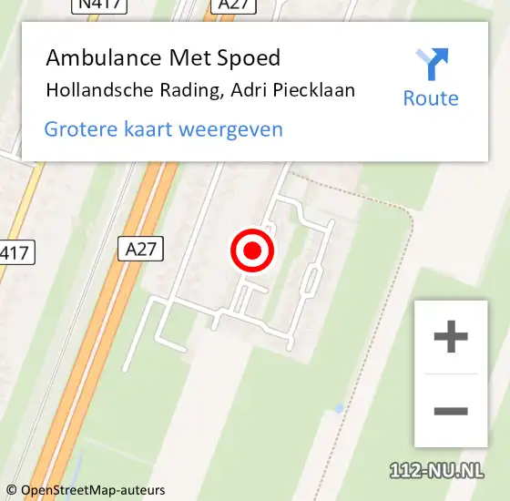 Locatie op kaart van de 112 melding: Ambulance Met Spoed Naar Hollandsche Rading, Adri Piecklaan op 9 september 2013 11:07