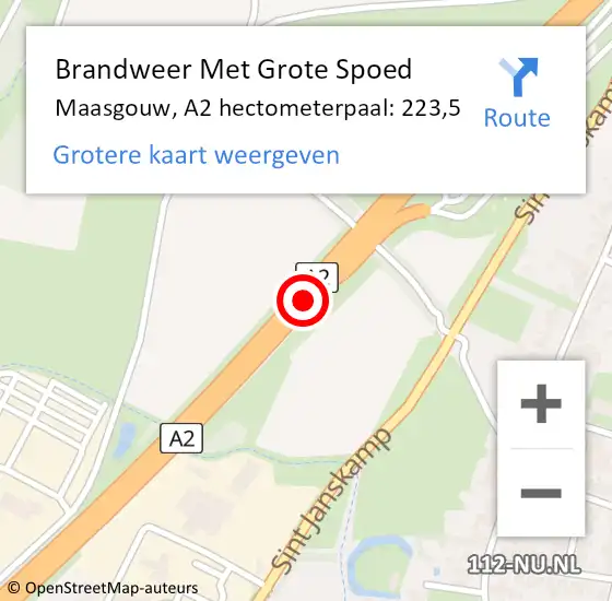 Locatie op kaart van de 112 melding: Brandweer Met Grote Spoed Naar Maasgouw, A2 hectometerpaal: 223,5 op 22 maart 2023 12:22