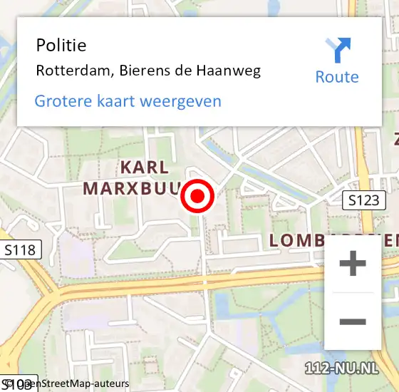 Locatie op kaart van de 112 melding: Politie Rotterdam, Bierens de Haanweg op 22 maart 2023 12:41