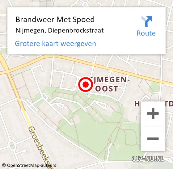 Locatie op kaart van de 112 melding: Brandweer Met Spoed Naar Nijmegen, Diepenbrockstraat op 22 maart 2023 13:11