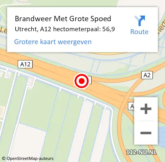 Locatie op kaart van de 112 melding: Brandweer Met Grote Spoed Naar Utrecht, A12 hectometerpaal: 56,9 op 22 maart 2023 13:27