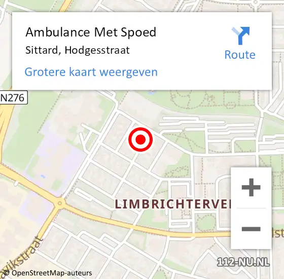 Locatie op kaart van de 112 melding: Ambulance Met Spoed Naar Sittard, Hodgesstraat op 19 augustus 2014 19:31