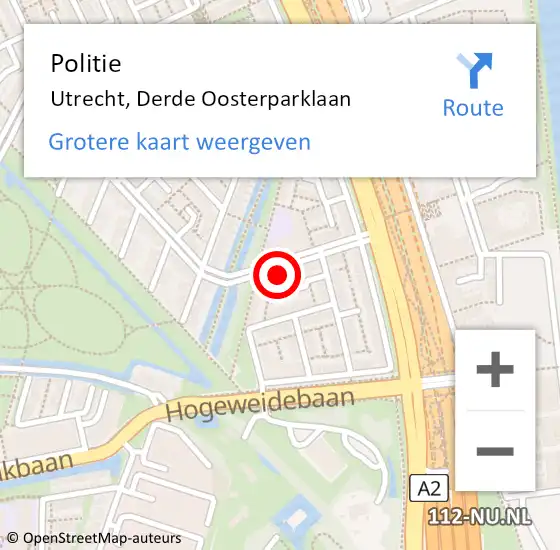 Locatie op kaart van de 112 melding: Politie Utrecht, Derde Oosterparklaan op 22 maart 2023 14:13