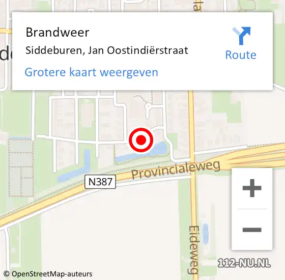 Locatie op kaart van de 112 melding: Brandweer Siddeburen, Jan Oostindiërstraat op 22 maart 2023 14:15