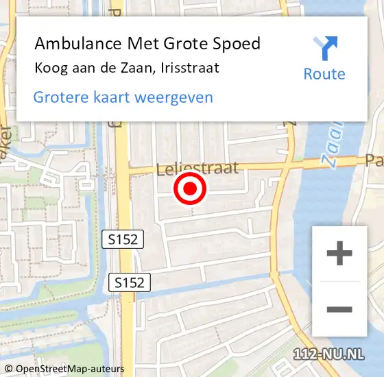 Locatie op kaart van de 112 melding: Ambulance Met Grote Spoed Naar Koog aan de Zaan, Irisstraat op 22 maart 2023 14:40