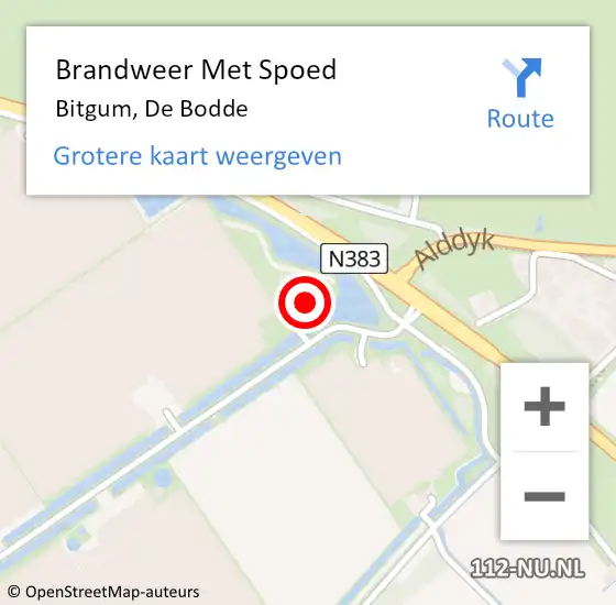 Locatie op kaart van de 112 melding: Brandweer Met Spoed Naar Bitgum, De Bodde op 22 maart 2023 14:57