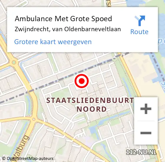 Locatie op kaart van de 112 melding: Ambulance Met Grote Spoed Naar Zwijndrecht, van Oldenbarneveltlaan op 22 maart 2023 15:18