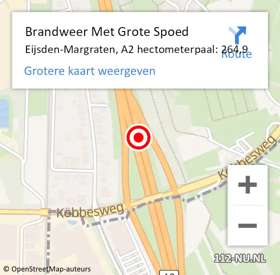 Locatie op kaart van de 112 melding: Brandweer Met Grote Spoed Naar Eijsden-Margraten, A2 hectometerpaal: 264,9 op 22 maart 2023 15:34