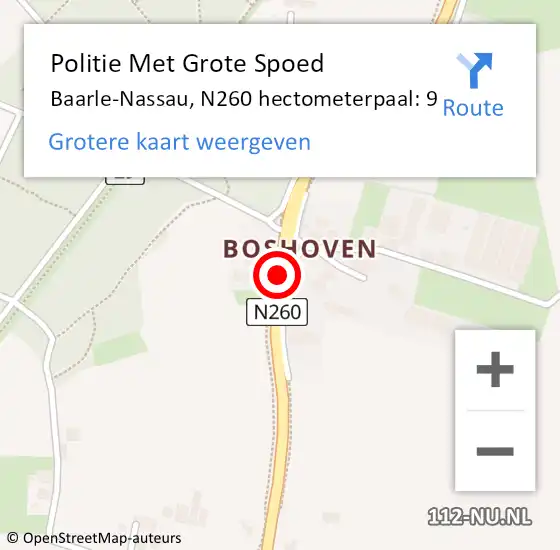 Locatie op kaart van de 112 melding: Politie Met Grote Spoed Naar Baarle-Nassau, N260 hectometerpaal: 9 op 22 maart 2023 15:35