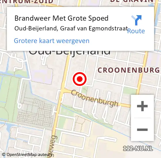 Locatie op kaart van de 112 melding: Brandweer Met Grote Spoed Naar Oud-Beijerland, Graaf van Egmondstraat op 22 maart 2023 15:39
