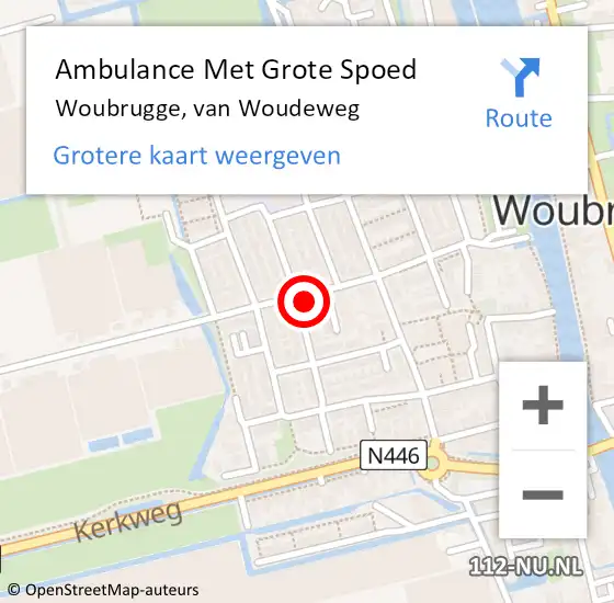 Locatie op kaart van de 112 melding: Ambulance Met Grote Spoed Naar Woubrugge, van Woudeweg op 22 maart 2023 15:49
