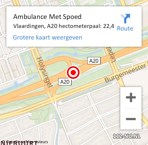 Locatie op kaart van de 112 melding: Ambulance Met Spoed Naar Vlaardingen, A20 hectometerpaal: 22,4 op 22 maart 2023 16:14