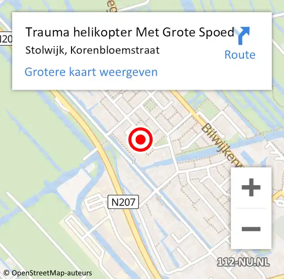 Locatie op kaart van de 112 melding: Trauma helikopter Met Grote Spoed Naar Stolwijk, Korenbloemstraat op 22 maart 2023 16:19