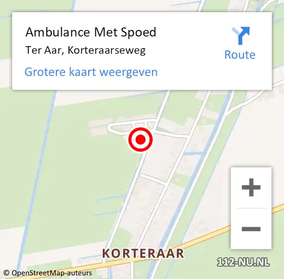 Locatie op kaart van de 112 melding: Ambulance Met Spoed Naar Ter Aar, Korteraarseweg op 19 augustus 2014 19:56