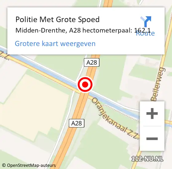 Locatie op kaart van de 112 melding: Politie Met Grote Spoed Naar Midden-Drenthe, A28 hectometerpaal: 162,1 op 22 maart 2023 16:29