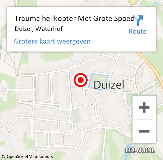 Locatie op kaart van de 112 melding: Trauma helikopter Met Grote Spoed Naar Duizel, Waterhof op 22 maart 2023 16:45