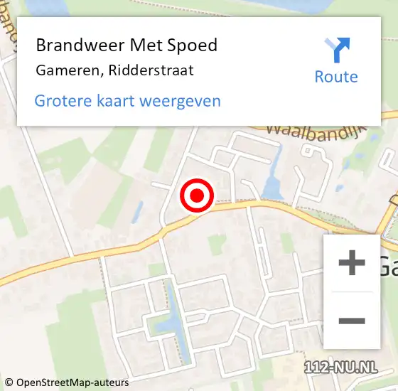 Locatie op kaart van de 112 melding: Brandweer Met Spoed Naar Gameren, Ridderstraat op 22 maart 2023 17:02
