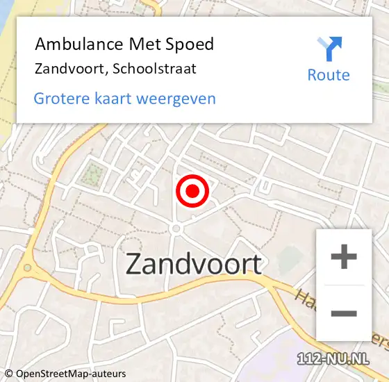 Locatie op kaart van de 112 melding: Ambulance Met Spoed Naar Zandvoort, Schoolstraat op 22 maart 2023 17:10