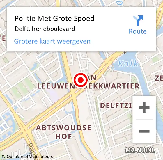 Locatie op kaart van de 112 melding: Politie Met Grote Spoed Naar Delft, Ireneboulevard op 22 maart 2023 17:25