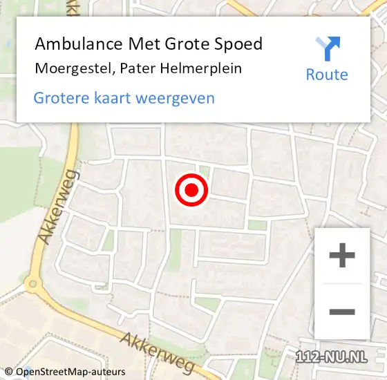 Locatie op kaart van de 112 melding: Ambulance Met Grote Spoed Naar Moergestel, Pater Helmerplein op 19 augustus 2014 20:10