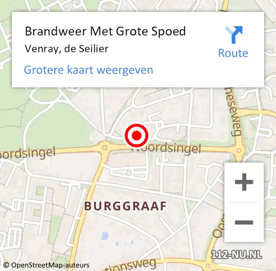 Locatie op kaart van de 112 melding: Brandweer Met Grote Spoed Naar Venray, de Seilier op 22 maart 2023 18:03